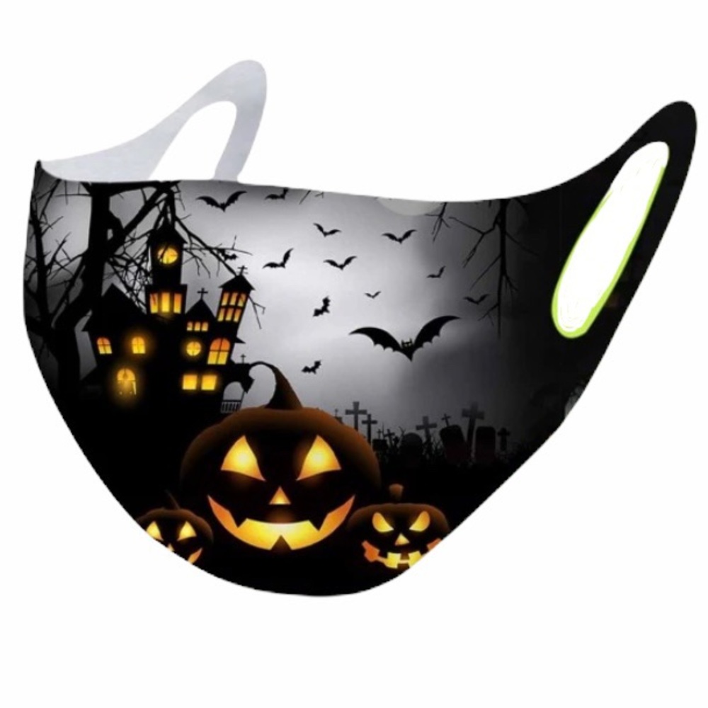 🎃 Face Mask Halloween Haunted House Pumpkins Bats